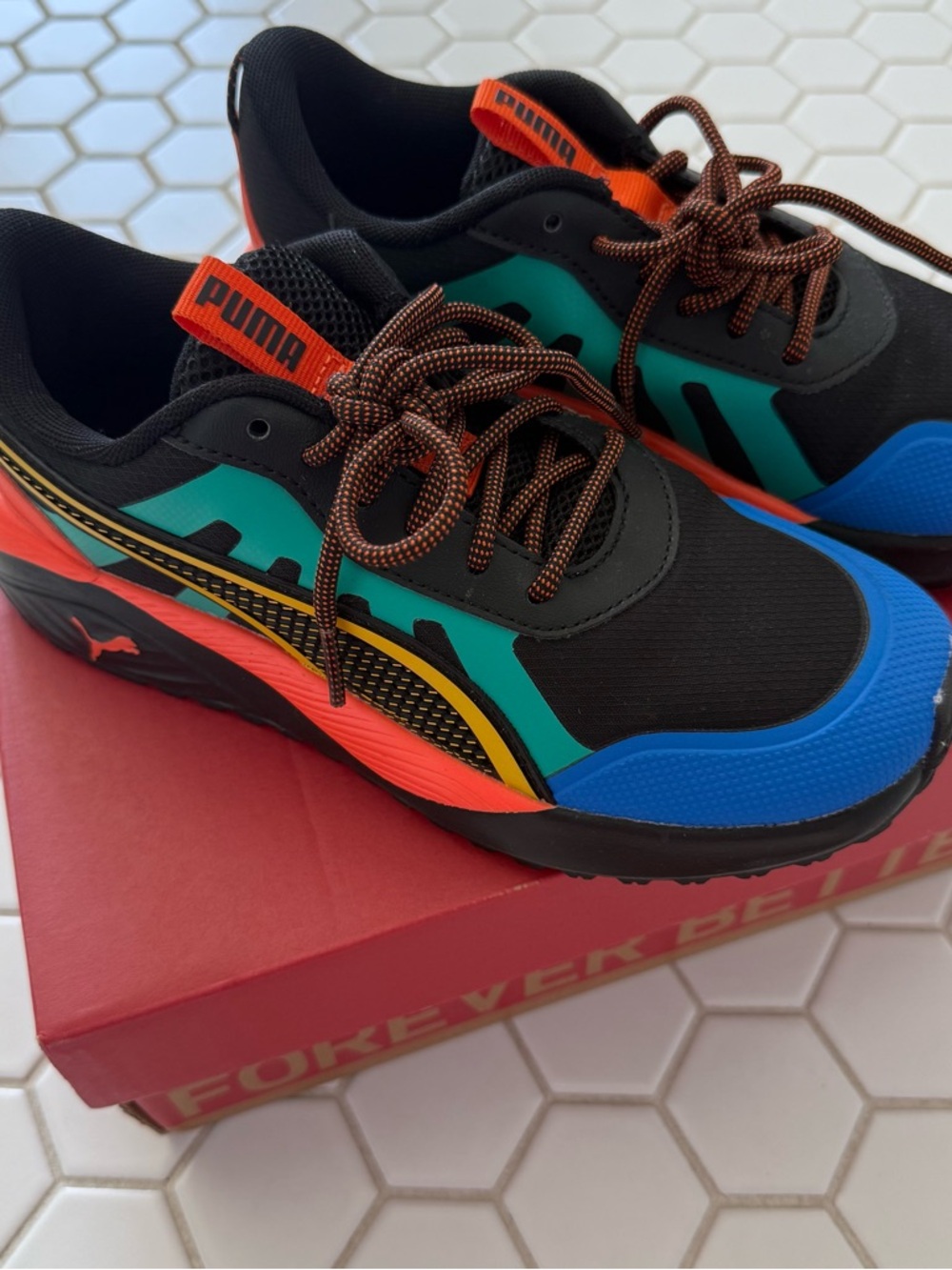 Puma Black Teal Blue Orange Colorblock Low-Top Sneakers